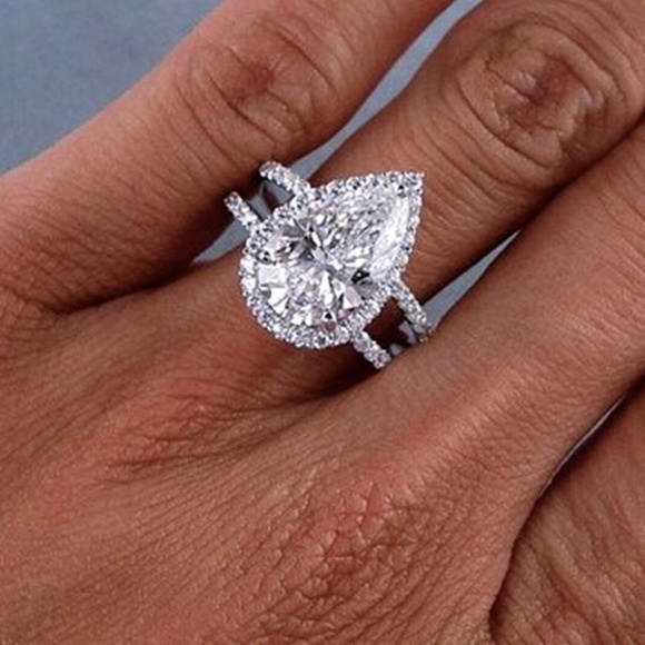 Jewelry - 18K White Gold Filled Halo Cut Wedding Ring Set